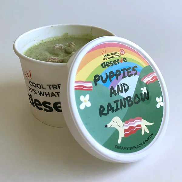 Deserve Gourmet Ice Cream Puppies & Rainbows – ไอศกรีมสุนัขและแมว รสผักโขมและเบคอน - Image 3