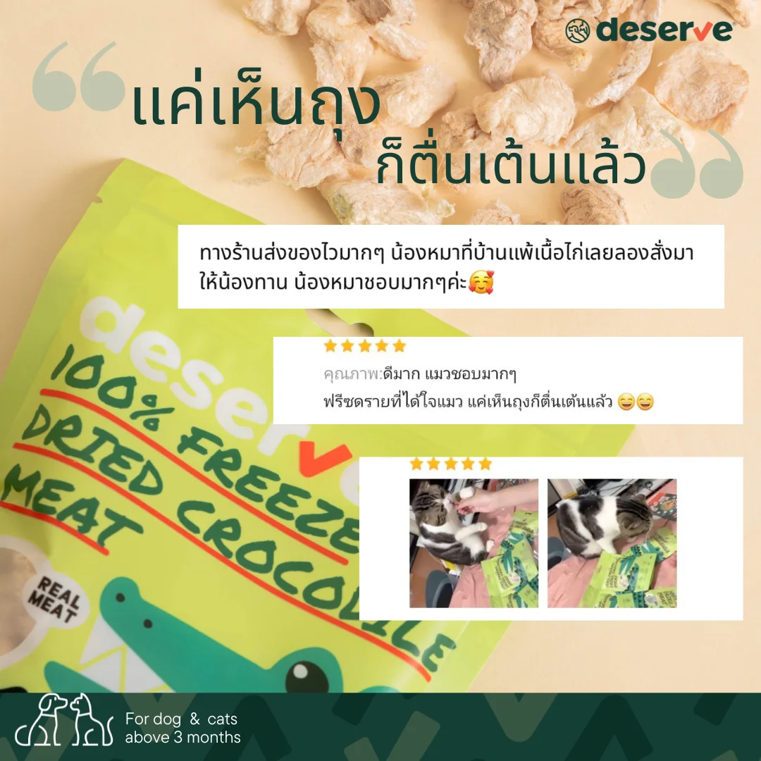Deserve Freeze-Dried Crocodile Meat – เนื้อจระเข้ฟรีซดรายแท้ 100% ขนมสุนัขและแมว 35 g รูปที่ 5