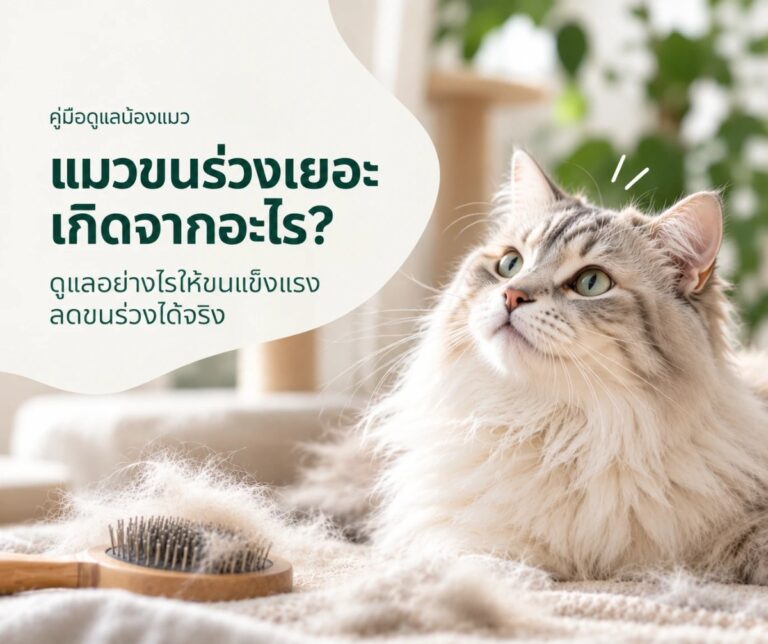 แมวขนร่วงเยอะ เกิดจากอะไร ดูแลยังไงดี - น้องแมวขนยาวข้างแปรงหวีขนที่มีขนร่วง