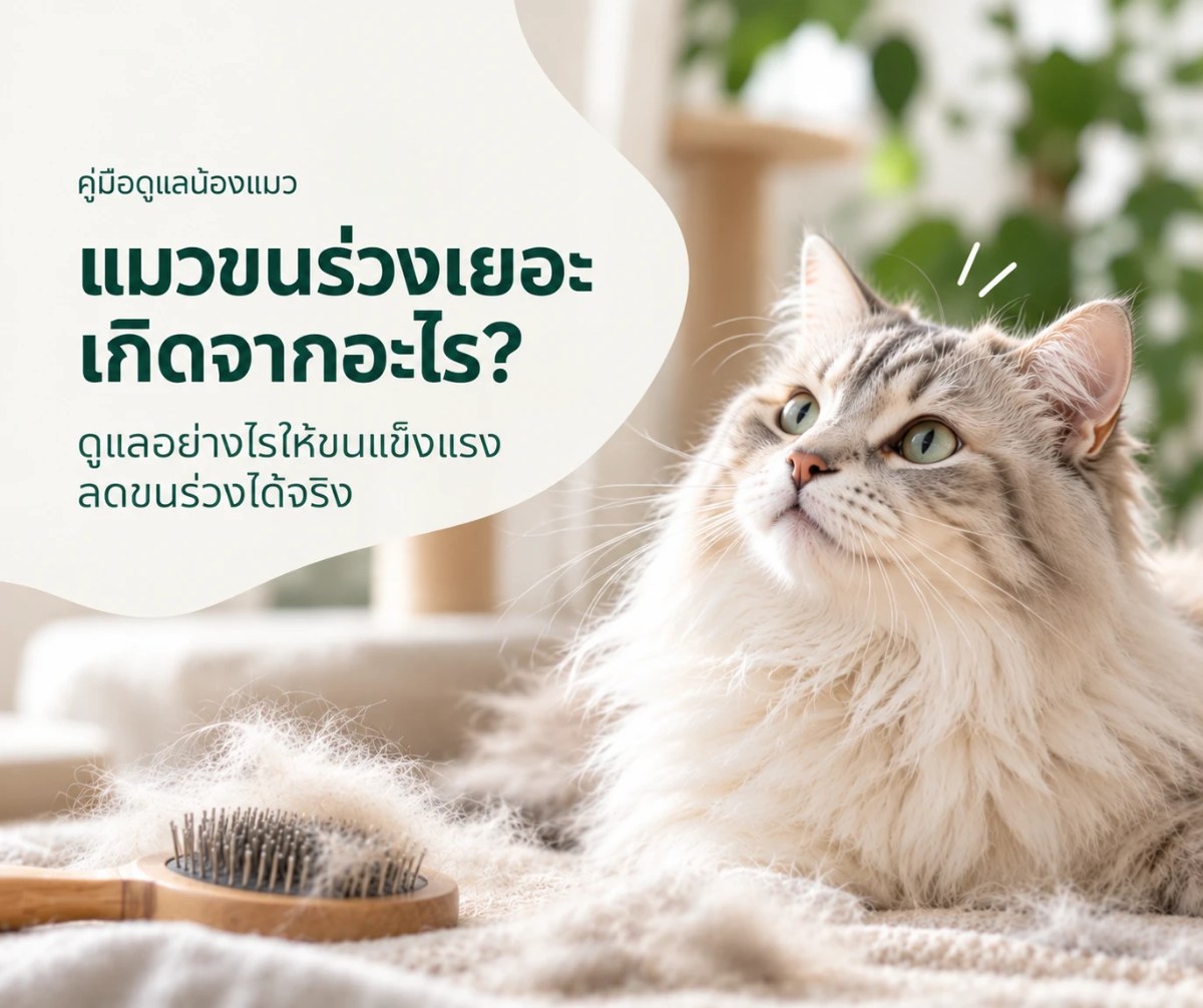 แมวขนร่วงเยอะ เกิดจากอะไร ดูแลยังไงดี - น้องแมวขนยาวข้างแปรงหวีขนที่มีขนร่วง