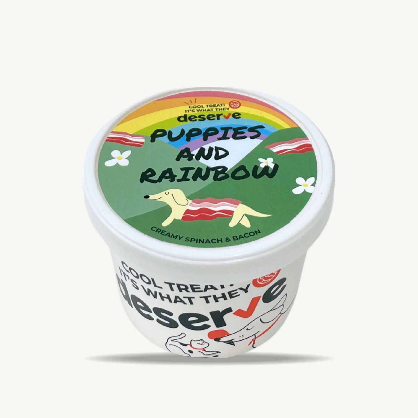 ไอศกรีมสุนัข Puppies & Rainbows ผักโขมและเบคอน