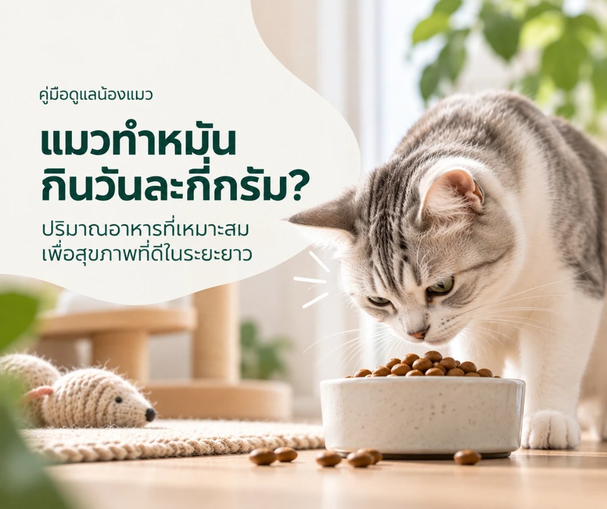 แมวทำหมัน กินอาหารวันละกี่กรัม - น้องแมวกำลังกินอาหารเม็ดจากชาม