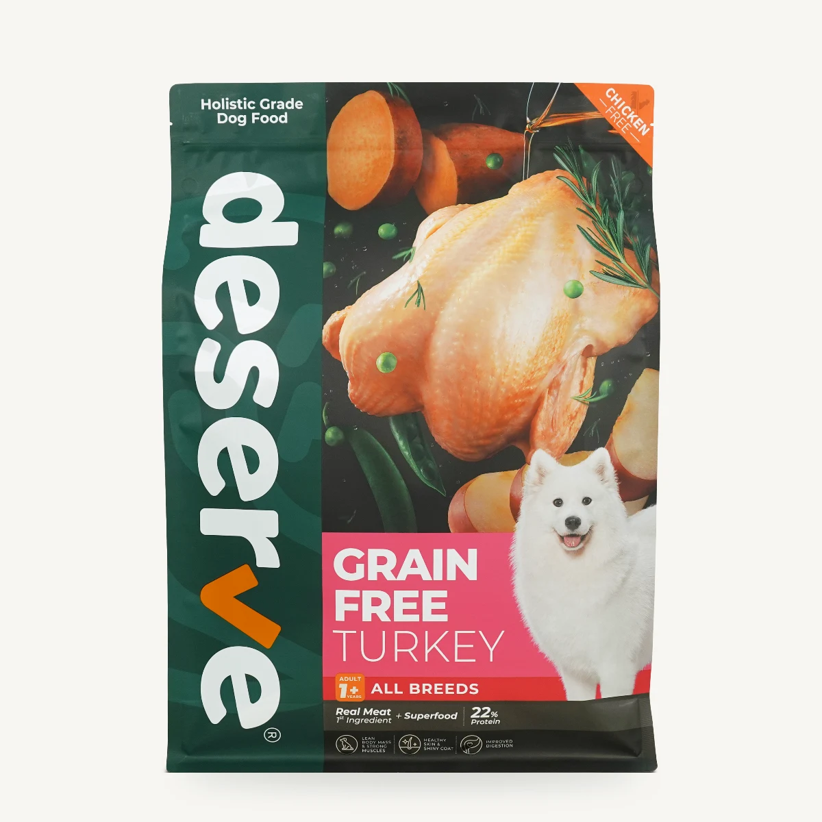 Deserve Holistic Dog Food สูตร Grain Free Turkey – อาหารเม็ดสุนัข ไก่งวง สำหรับน้องที่ต้องดูแลน้ำหนัก 7 kg – ล็อตใกล้หมดอายุ (ควรบริโภคก่อน 1 ม.ค. 2027)