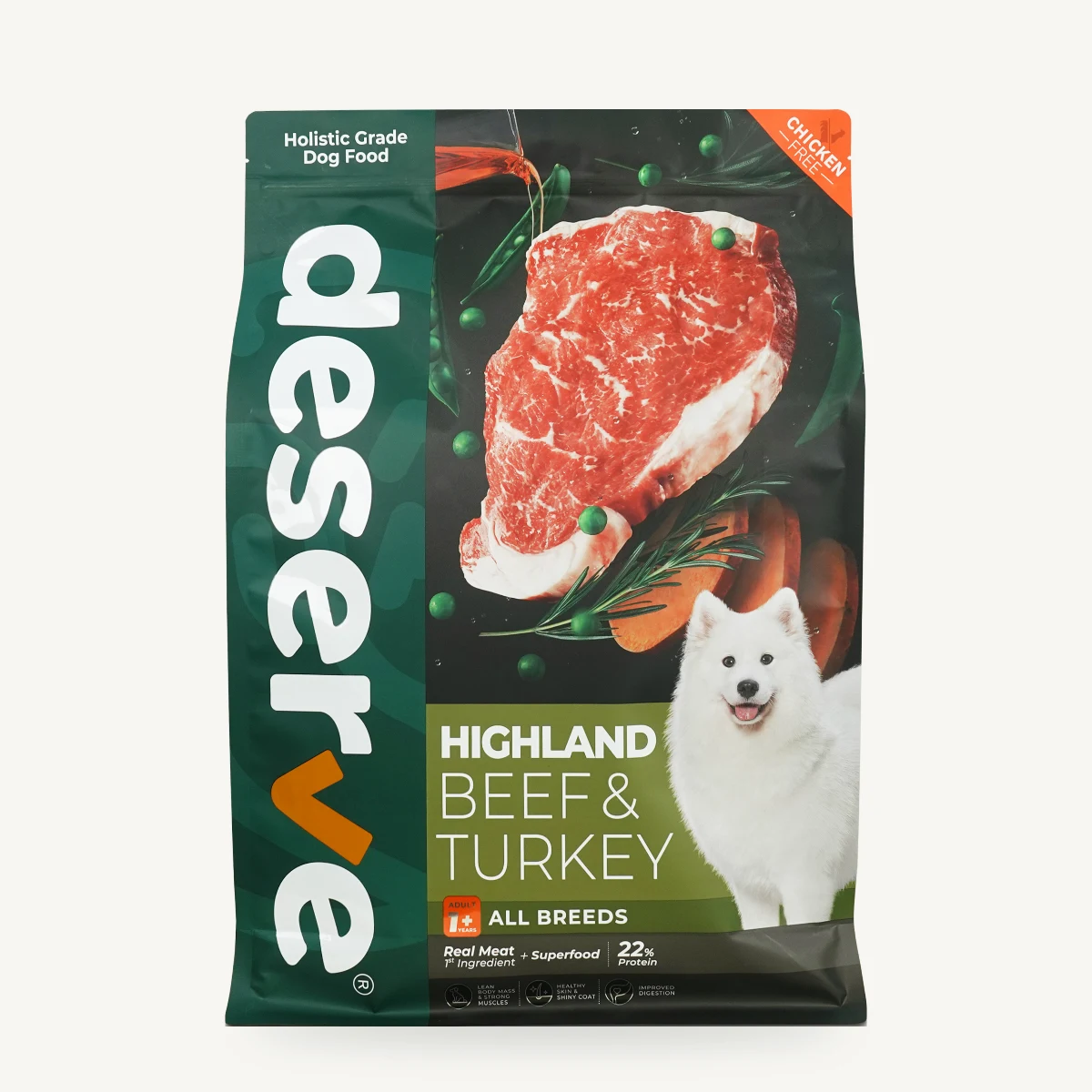 Deserve Holistic Dog Food สูตร Highland Beef & Turkey – อาหารเม็ดสุนัข เนื้อวัวและไก่งวง 7 kg – ล็อตใกล้หมดอายุ (ควรบริโภคก่อน 26 ก.พ. 2027)