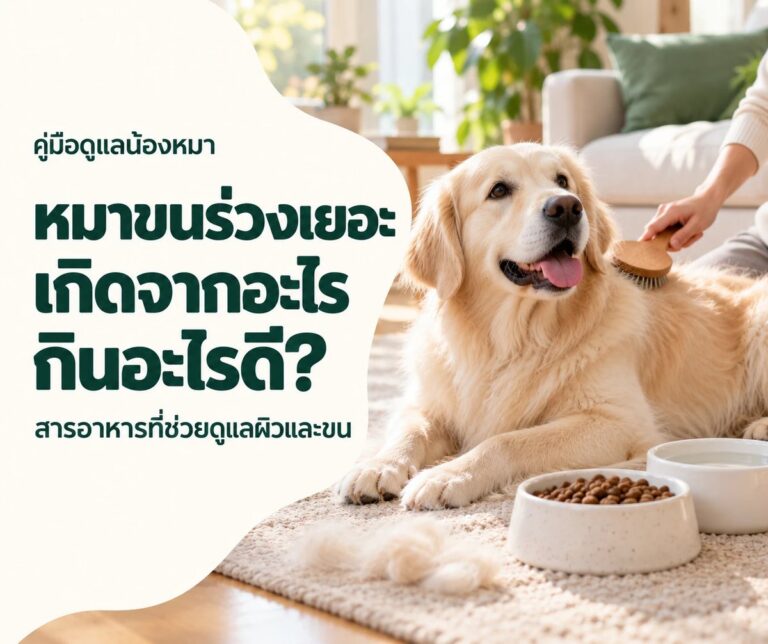 หมาขนร่วงเยอะ เกิดจากอะไร กินอะไรดี - น้องหมาโกลเด้นขนสีครีมกำลังถูกแปรงขน ข้างชามอาหารและชามน้ำ